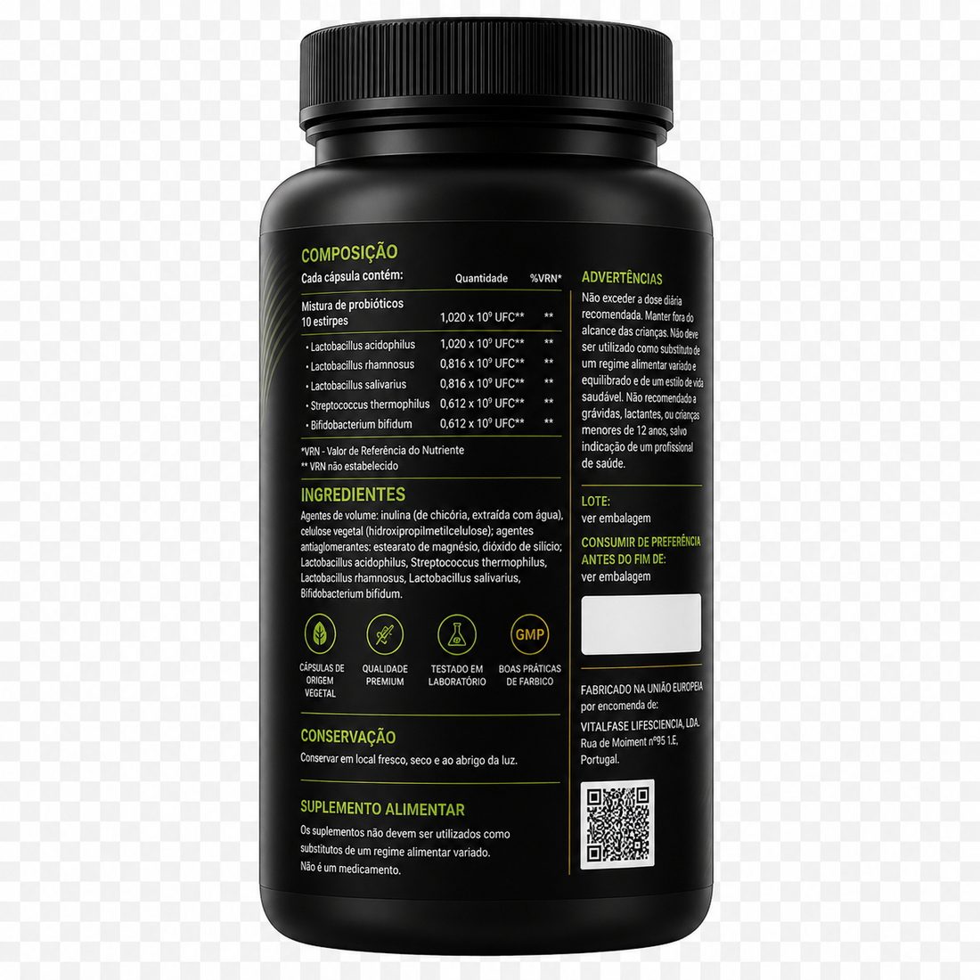 Frasco Gut Reset PrimeCell — suplemento para saúde intestinal com 1.020 mil milhões UFC e 30 cápsulas vegetais