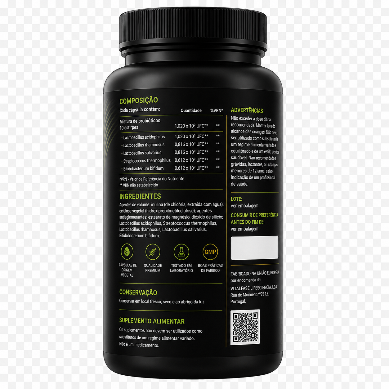 Rótulo posterior do Gut Reset — composição, ingredientes (probióticos e prebióticos) e modo de conservação