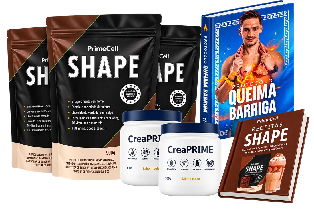 3 embalagens SHAPE + 2 CreaPrime + livros grátis
